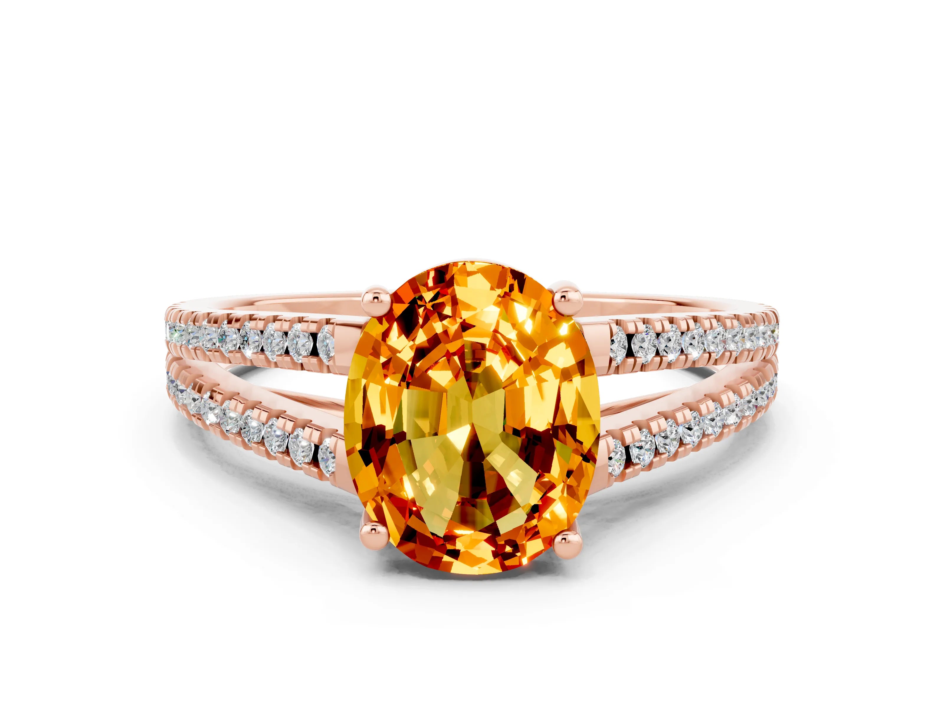 Rose gold Oval Cut Citrine Solitaire Engagement Ring with Split Shank Pavé Band