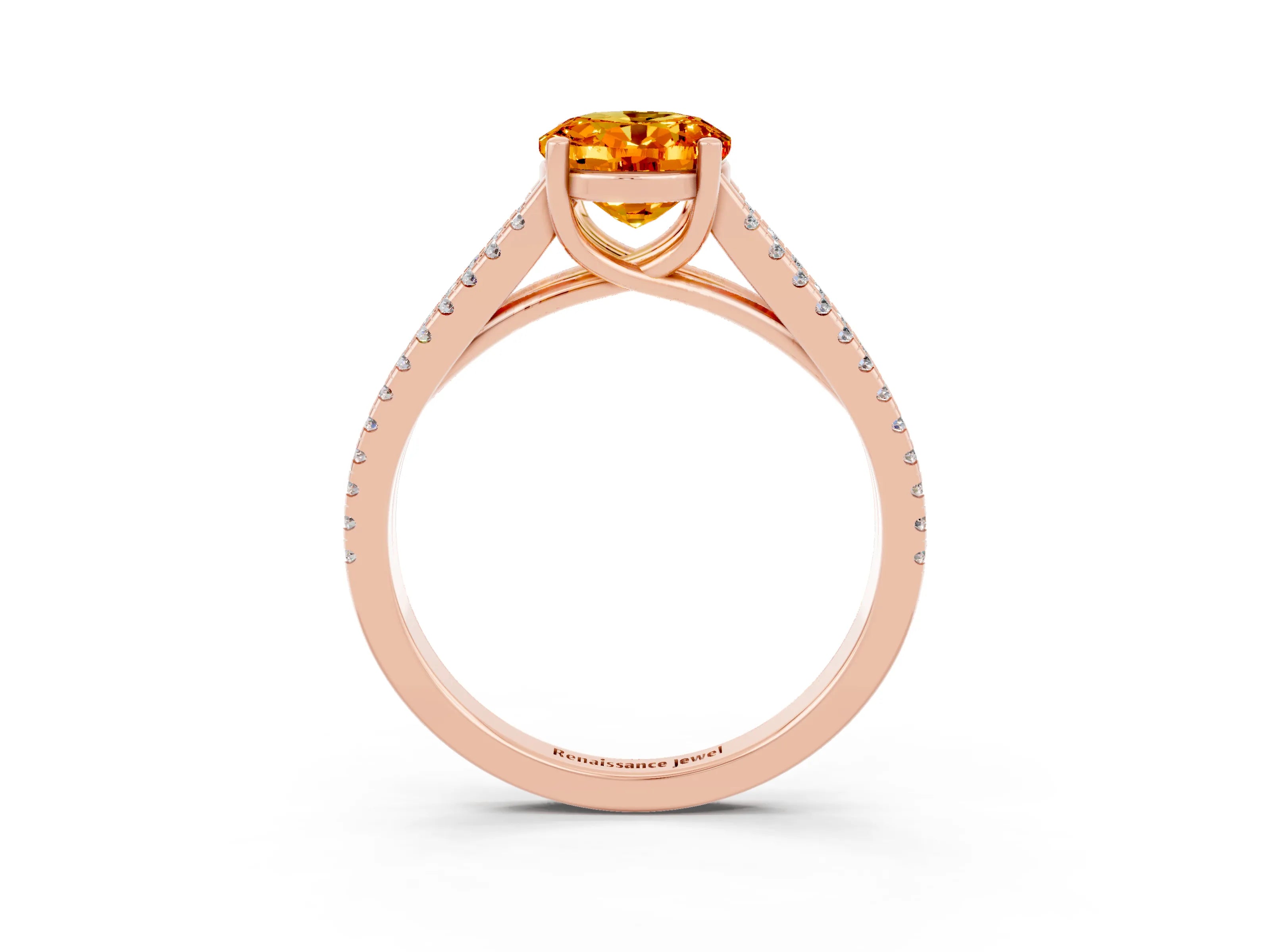 Rose gold Oval Cut Citrine Solitaire Engagement Ring with Split Shank Pavé Band_3