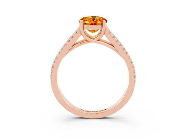 Rose gold Oval Cut Citrine Solitaire Engagement Ring with Split Shank Pavé Band