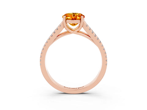 Rose gold Oval Cut Citrine Solitaire Engagement Ring with Split Shank Pavé Band_3
