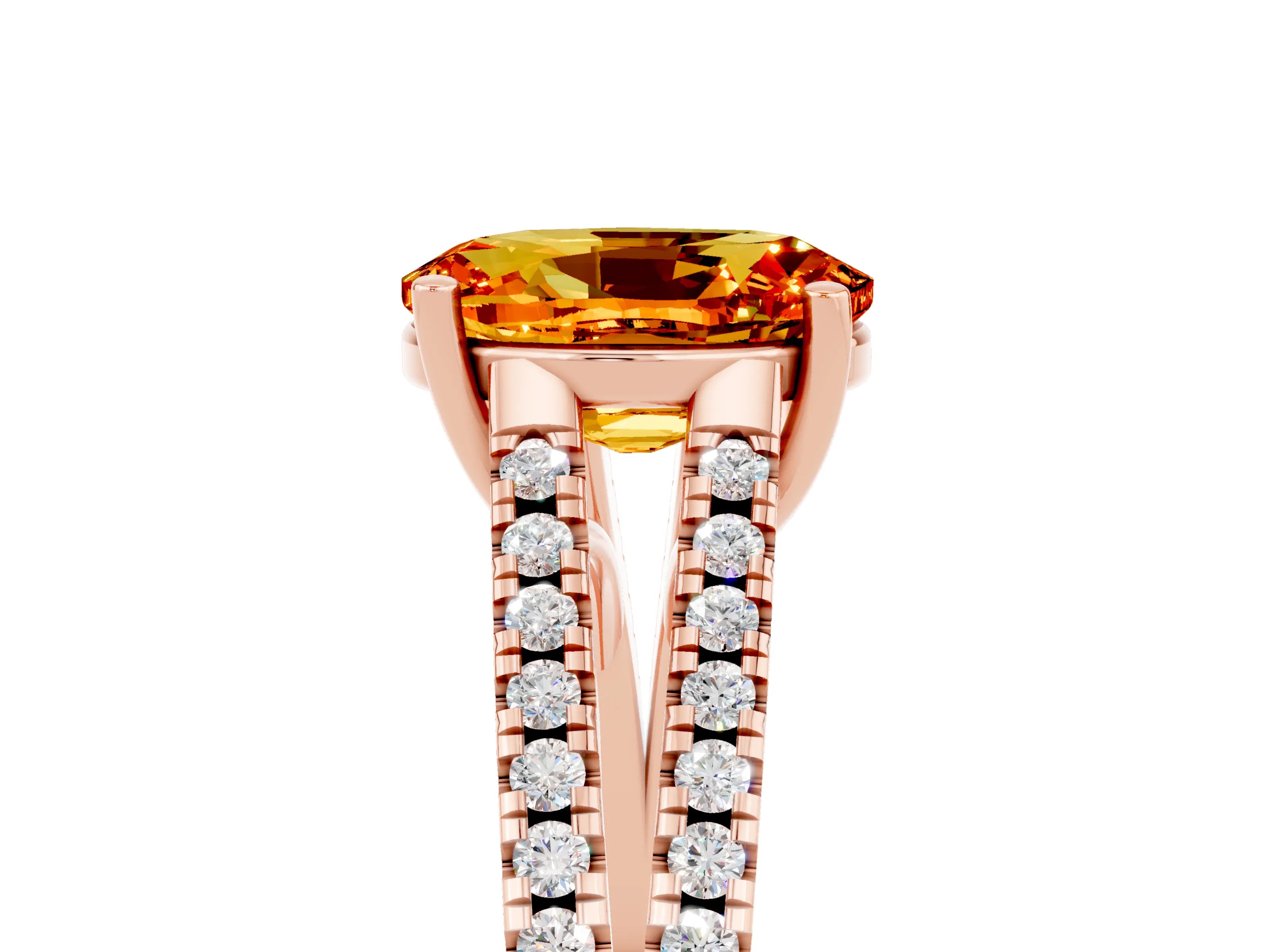 Rose gold Oval Cut Citrine Solitaire Engagement Ring with Split Shank Pavé Band_5