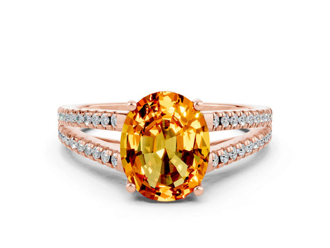 Rose gold Oval Cut Citrine Solitaire Engagement Ring with Split Shank Pavé Band