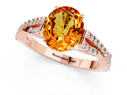 Rose gold Oval Cut Citrine Solitaire Engagement Ring with Twisted Pavé Band and Four-Prong Setting_1
