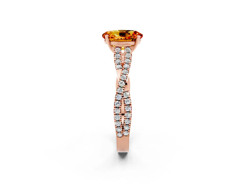 Rose gold Oval Cut Citrine Solitaire Engagement Ring with Twisted Pavé Band and Four-Prong Setting_2