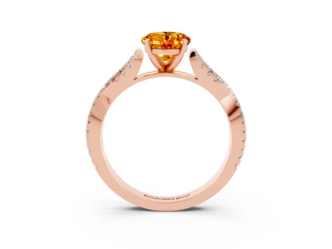 Rose gold Oval Cut Citrine Solitaire Engagement Ring with Twisted Pavé Band and Four-Prong Setting_3