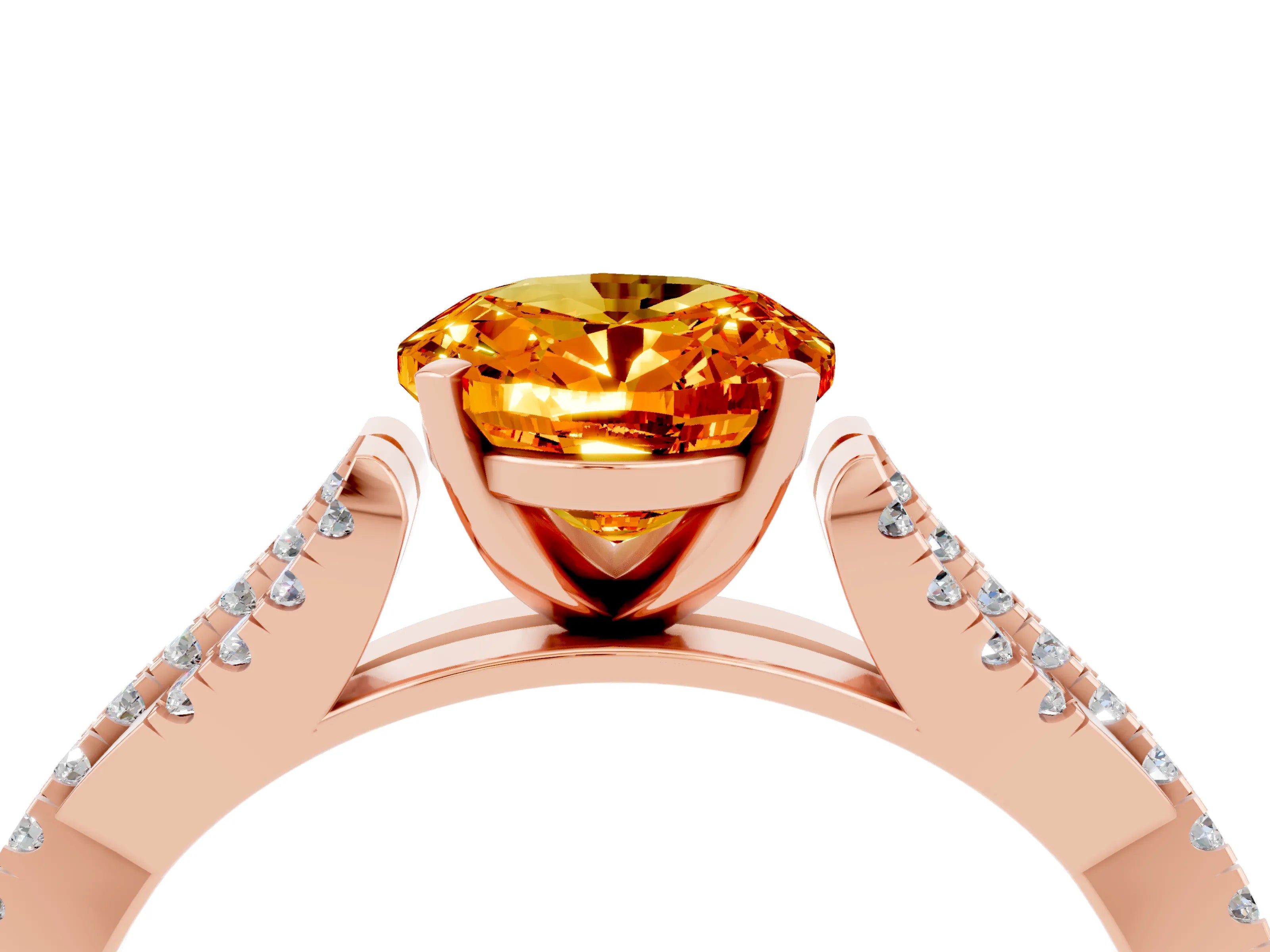 Rose gold Oval Cut Citrine Solitaire Engagement Ring with Twisted Pavé Band and Four-Prong Setting_4