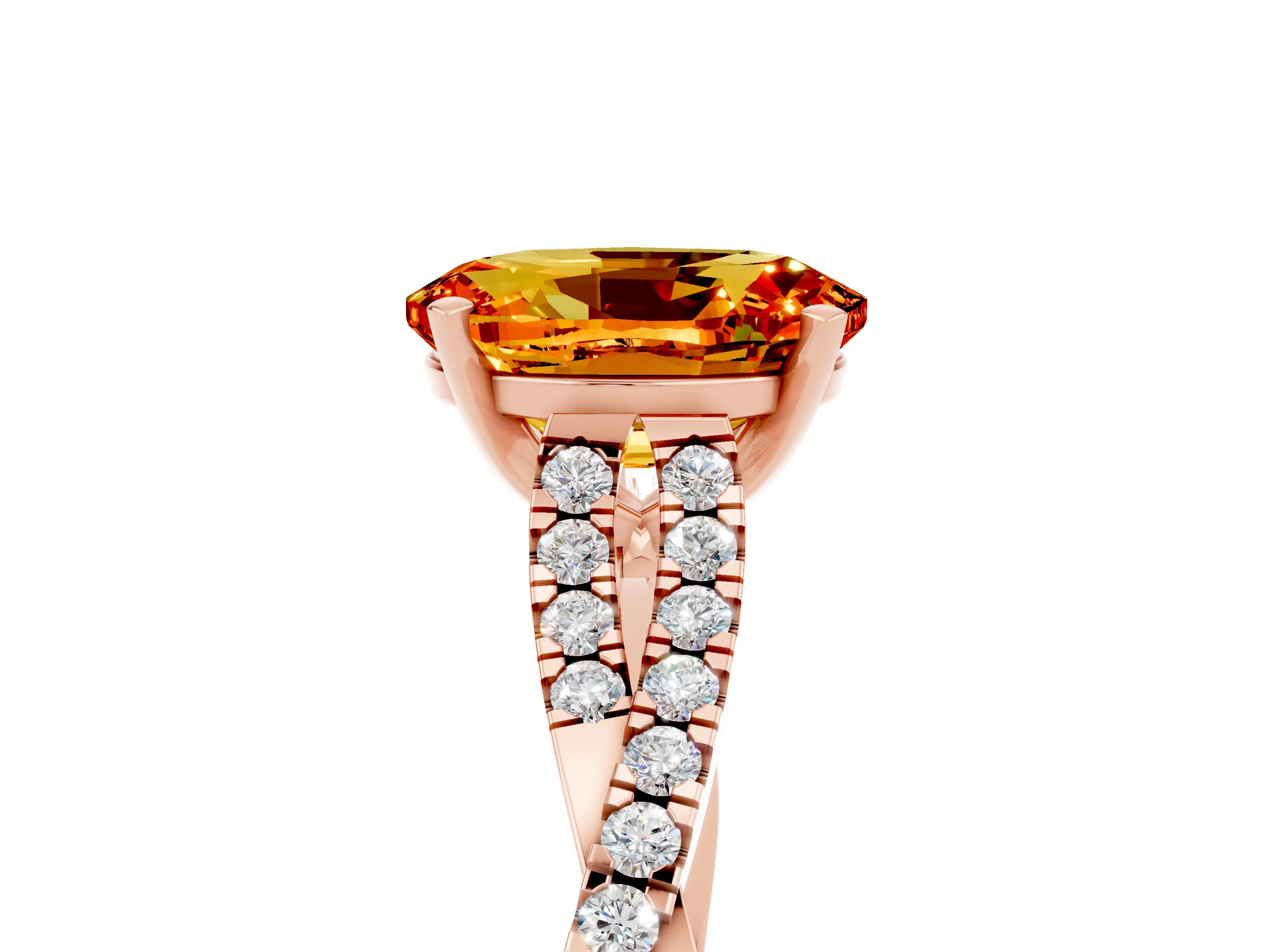Rose gold Oval Cut Citrine Solitaire Engagement Ring with Twisted Pavé Band and Four-Prong Setting_5