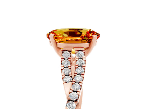 Rose gold Oval Cut Citrine Solitaire Engagement Ring with Twisted Pavé Band and Four-Prong Setting_5