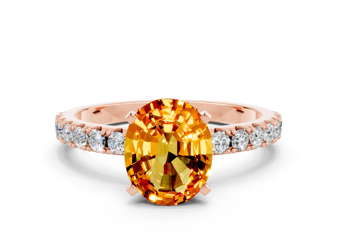 Rose gold Oval Cut Citrine Solitaire Pavé Band with Four-Prong Setting