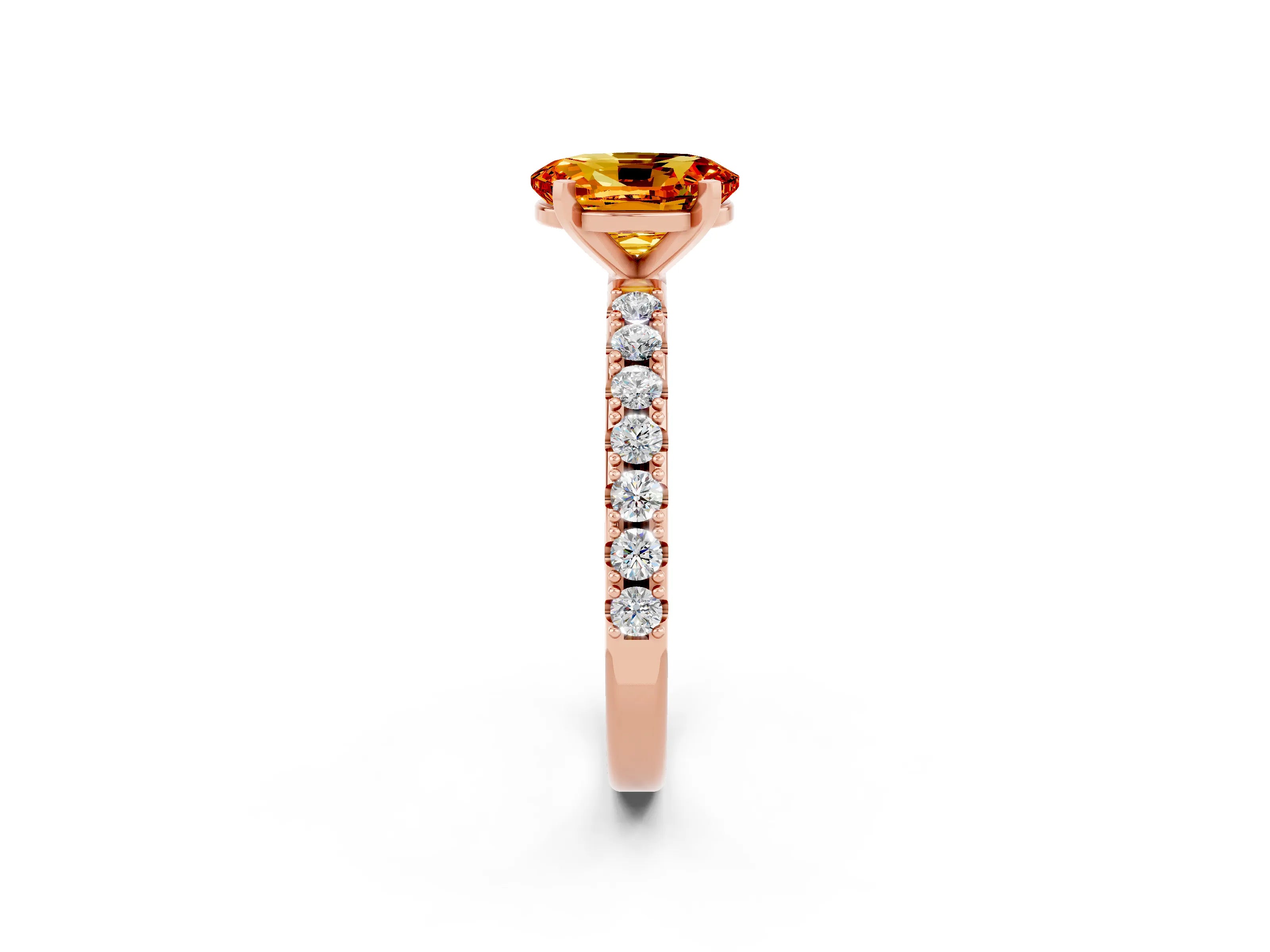 Rose gold Oval Cut Citrine Solitaire Pavé Band with Four-Prong Setting_2