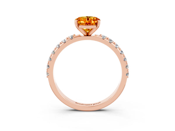 Rose gold Oval Cut Citrine Solitaire Pavé Band with Four-Prong Setting