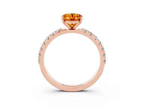 Rose gold Oval Cut Citrine Solitaire Pavé Band with Four-Prong Setting_3