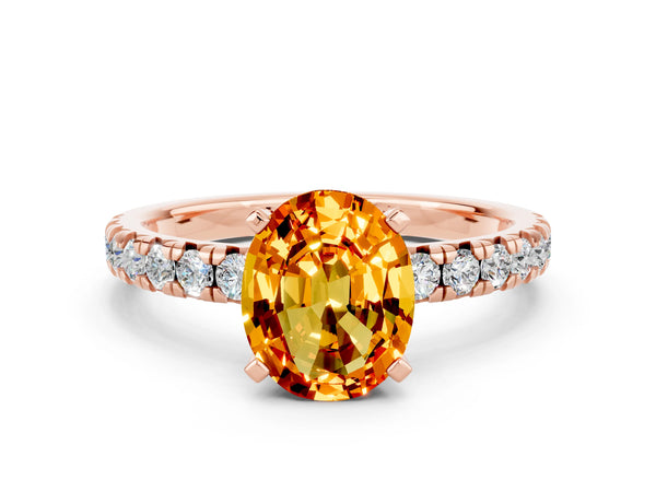 Rose gold Oval Cut Citrine Solitaire Pavé Engagement Ring with Round Band and Prong Setting