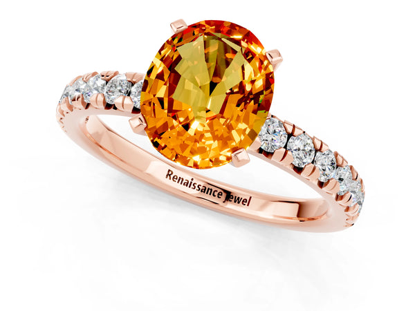 Rose gold Oval Cut Citrine Solitaire Pavé Engagement Ring with Round Band and Prong Setting