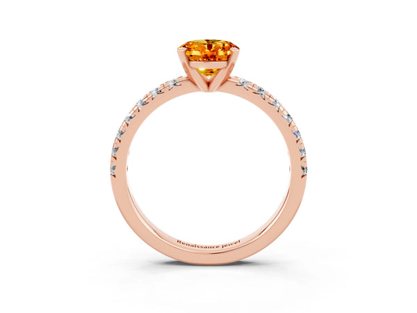 Rose gold Oval Cut Citrine Solitaire Pavé Engagement Ring with Round Band and Prong Setting