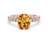 Rose gold Oval Cut Citrine Solitaire Pavé Engagement Ring with Round Band and Prong Setting_66