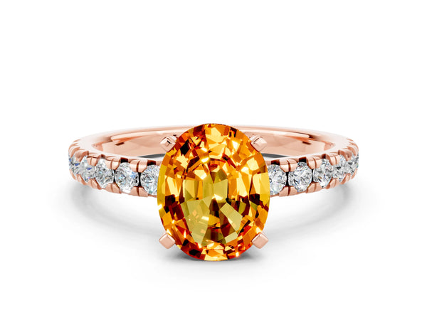 Rose gold Oval Cut Citrine Solitaire Pavé Engagement Ring with Round Band and Prong Setting