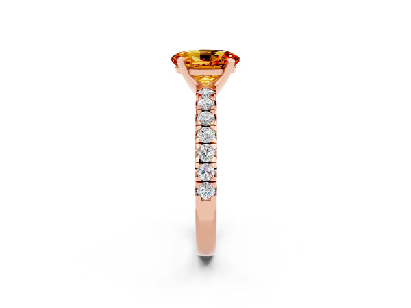 Rose gold Oval Cut Citrine Solitaire Pavé Engagement Ring with Round Band and Prong Setting