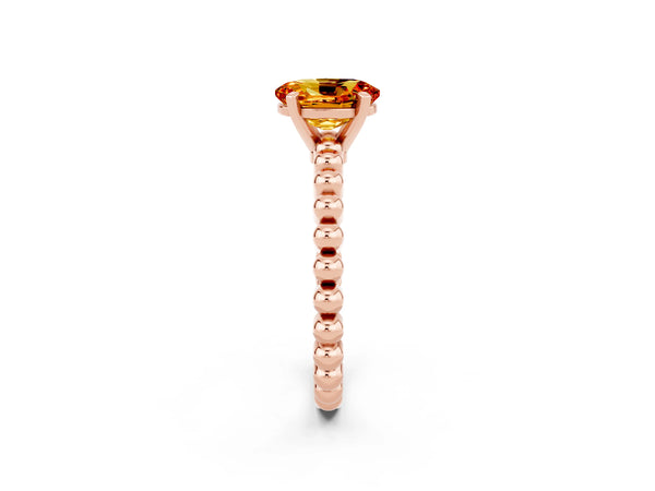 Rose gold Oval Cut Citrine Solitaire Ring with Beaded Band and Prong Setting