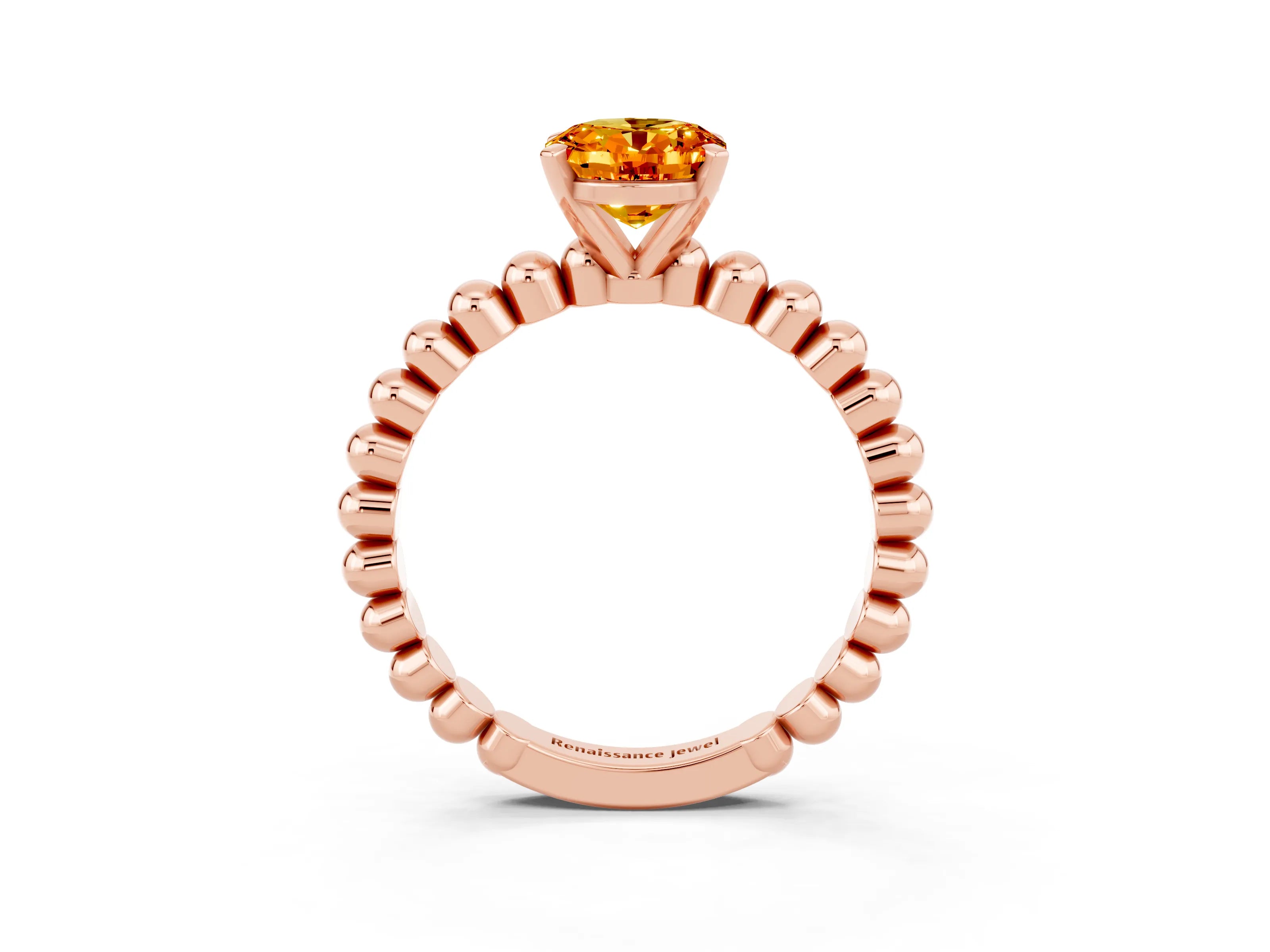 Rose gold Oval Cut Citrine Solitaire Ring with Beaded Band and Prong Setting_3