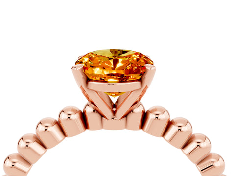 Rose gold Oval Cut Citrine Solitaire Ring with Beaded Band and Prong Setting_4
