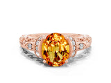 Rose gold Oval Cut Citrine Solitaire Ring with Filigree Band and Four-Prong Setting_24