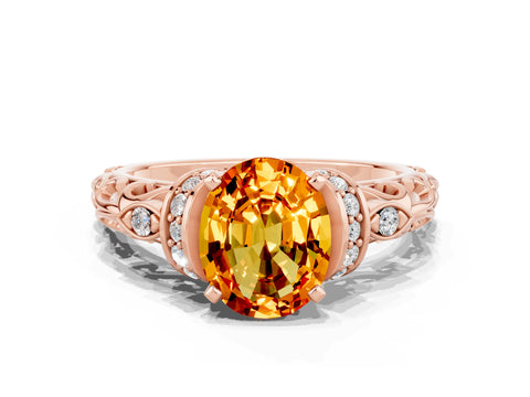 Rose gold Oval Cut Citrine Solitaire Ring with Filigree Band and Four-Prong Setting_24