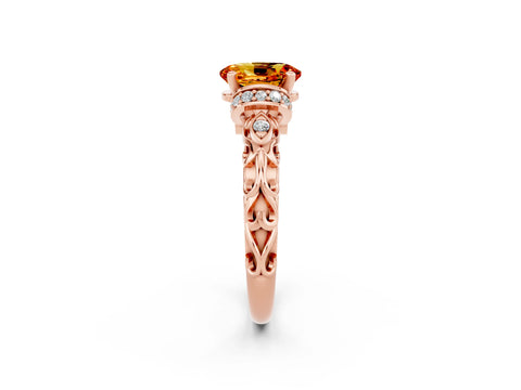 Rose gold Oval Cut Citrine Solitaire Ring with Filigree Band and Four-Prong Setting_26