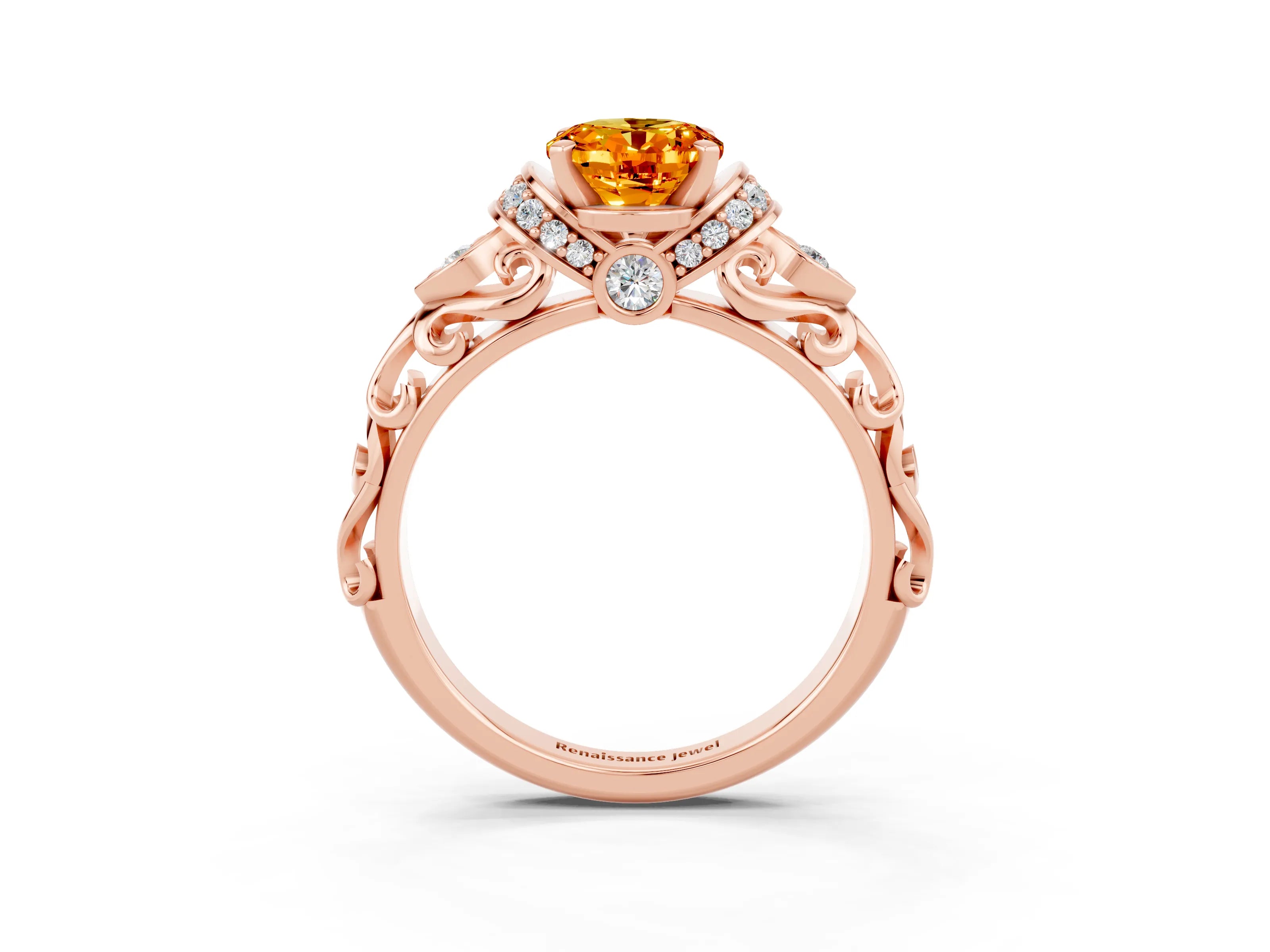 Rose gold Oval Cut Citrine Solitaire Ring with Filigree Band and Four-Prong Setting_27