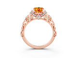Rose gold Oval Cut Citrine Solitaire Ring with Filigree Band and Four-Prong Setting_27