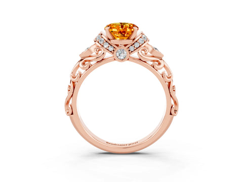 Rose gold Oval Cut Citrine Solitaire Ring with Filigree Band and Four-Prong Setting_27