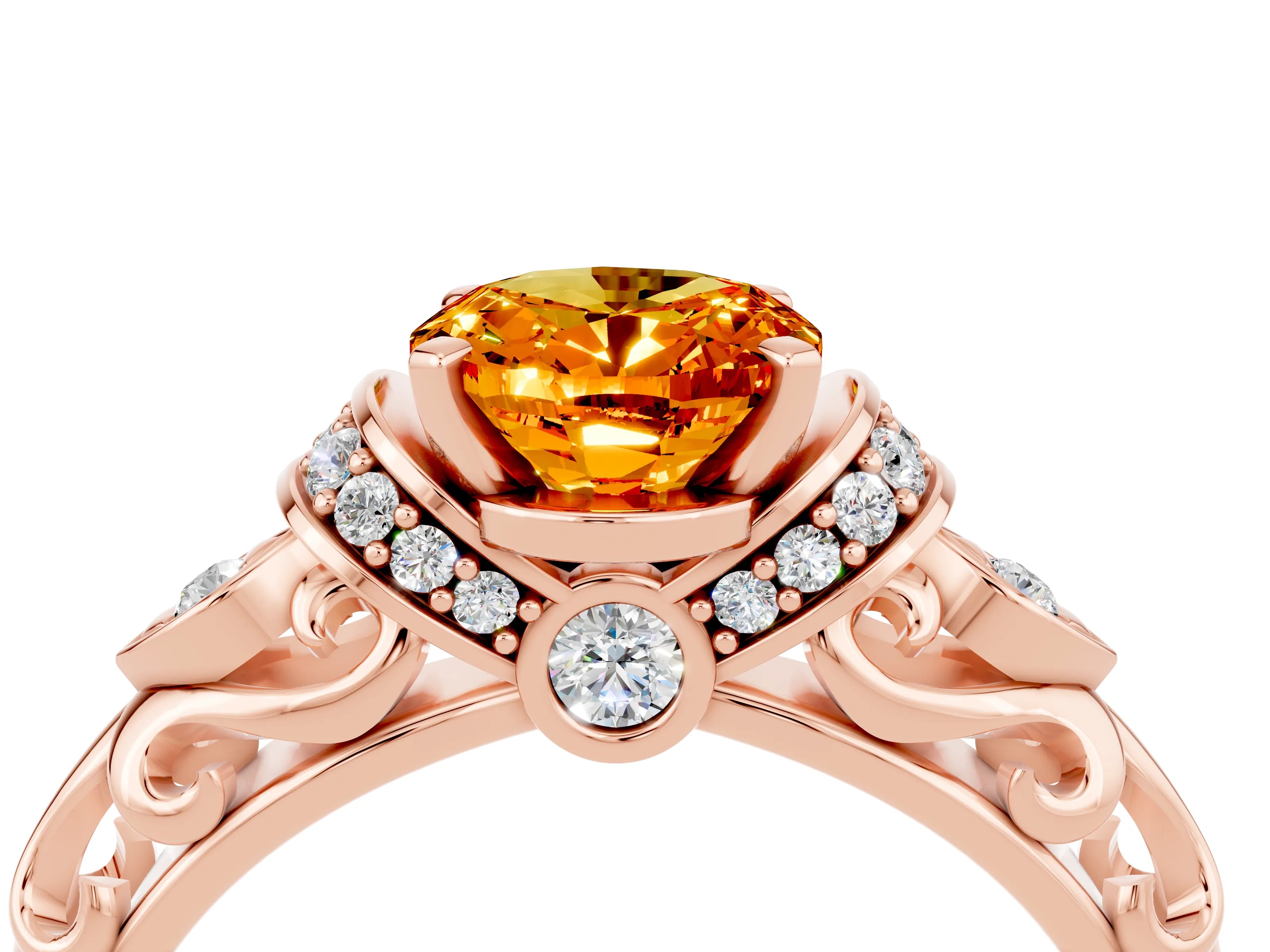 Rose gold Oval Cut Citrine Solitaire Ring with Filigree Band and Four-Prong Setting_28