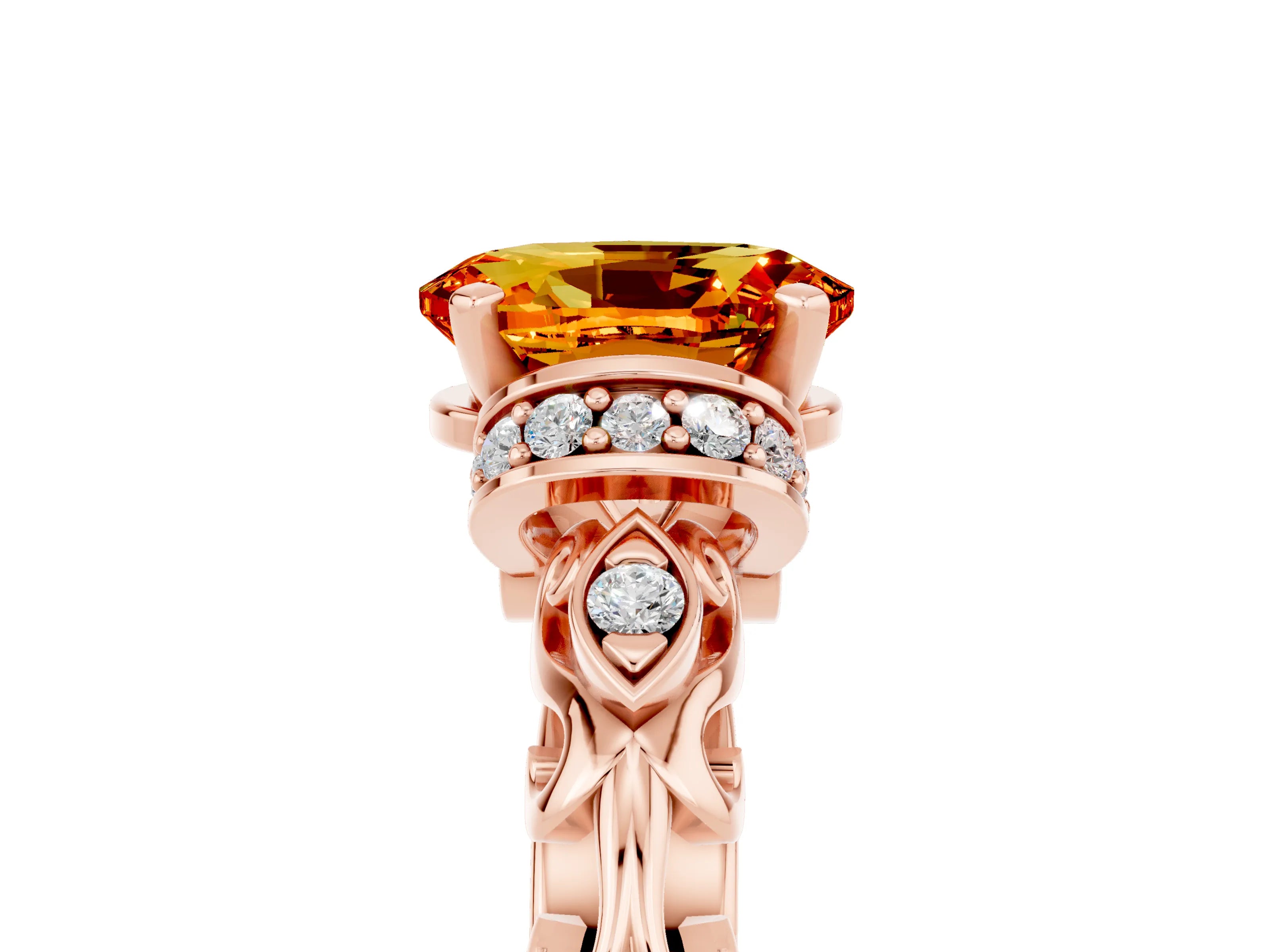 Rose gold Oval Cut Citrine Solitaire Ring with Filigree Band and Four-Prong Setting_29