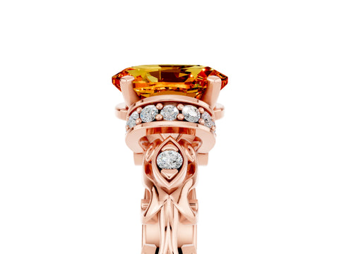 Rose gold Oval Cut Citrine Solitaire Ring with Filigree Band and Four-Prong Setting_29