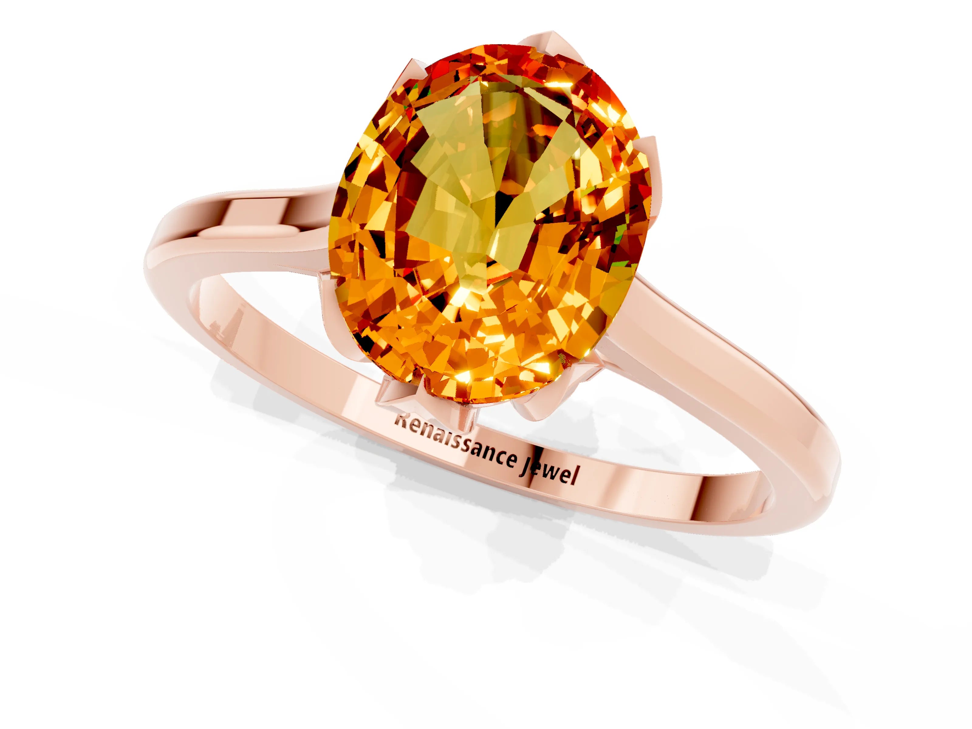 Rose gold Oval Cut Citrine Solitaire Ring with Flower Prong Setting and Classic Band_25