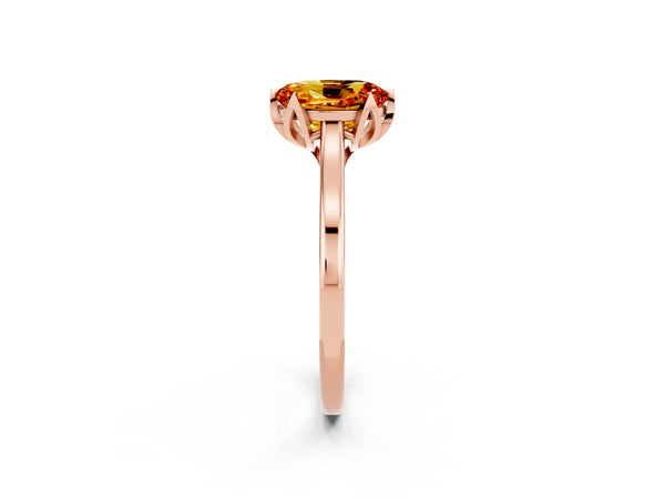 Rose gold Oval Cut Citrine Solitaire Ring with Flower Prong Setting and Classic Band