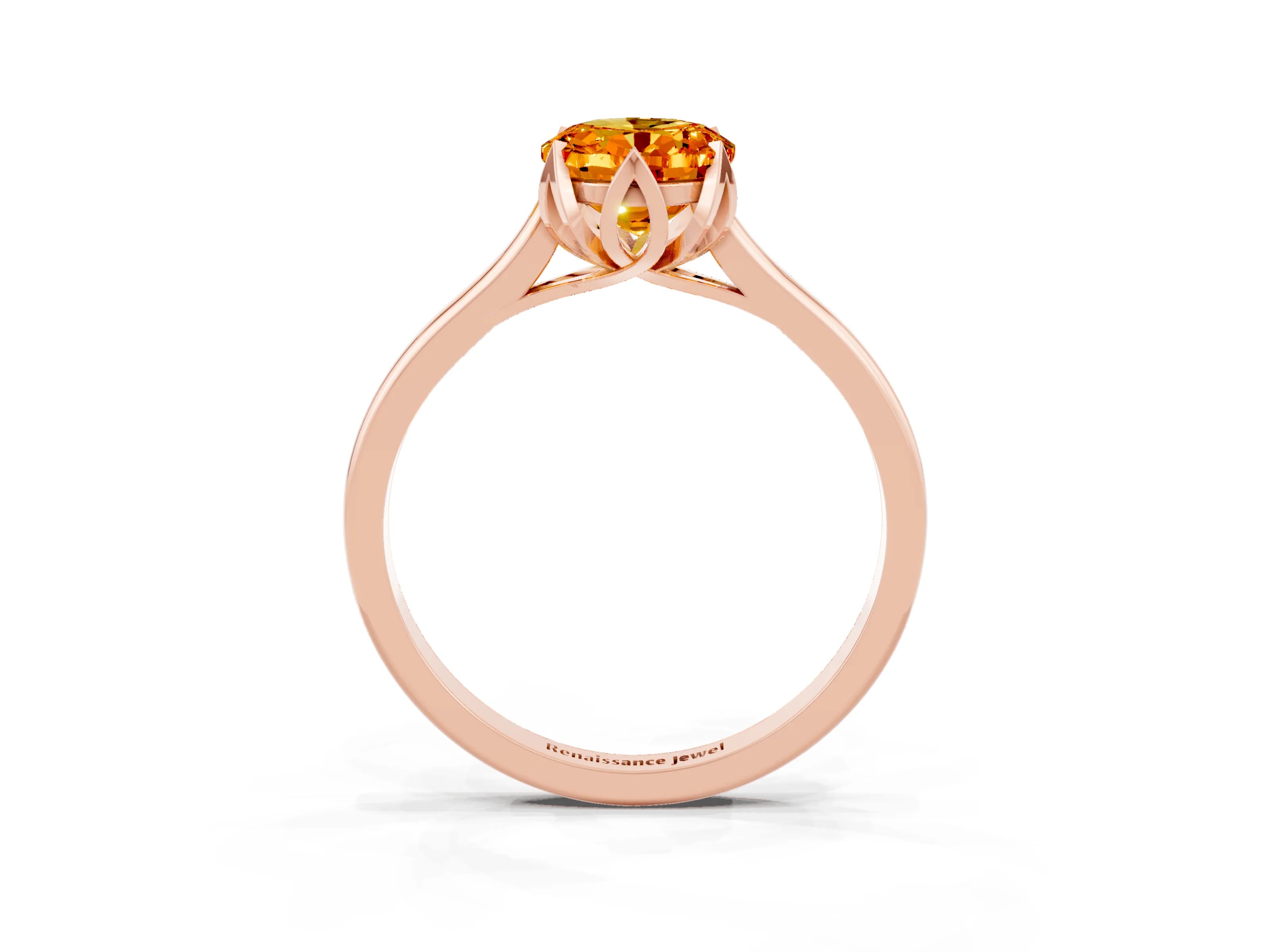Rose gold Oval Cut Citrine Solitaire Ring with Flower Prong Setting and Classic Band_27
