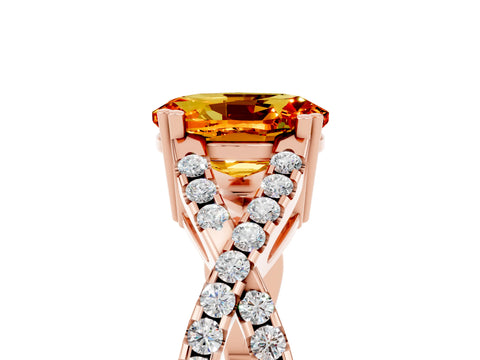 Rose gold Oval Cut Citrine Solitaire Ring with Four-Prong Setting and Twisted Pavé Band_5