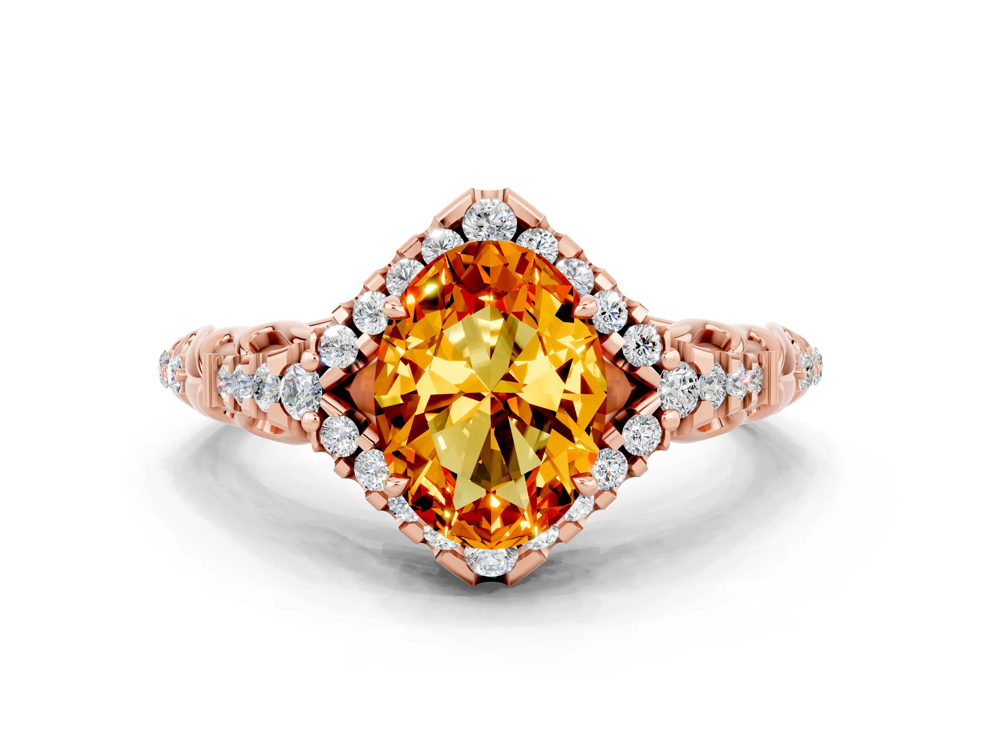 Rose gold Oval Cut Citrine Solitaire Ring with Hidden Halo and Pavé Band_12