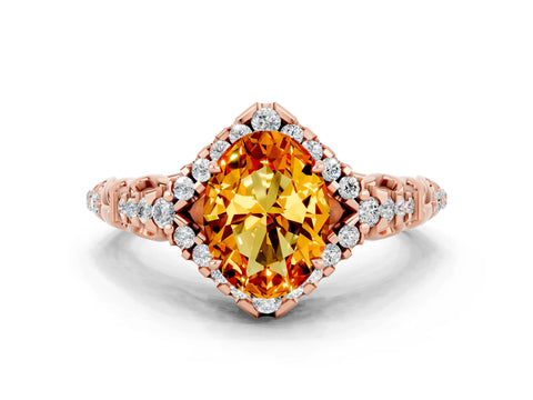 Rose gold Oval Cut Citrine Solitaire Ring with Hidden Halo and Pavé Band_12