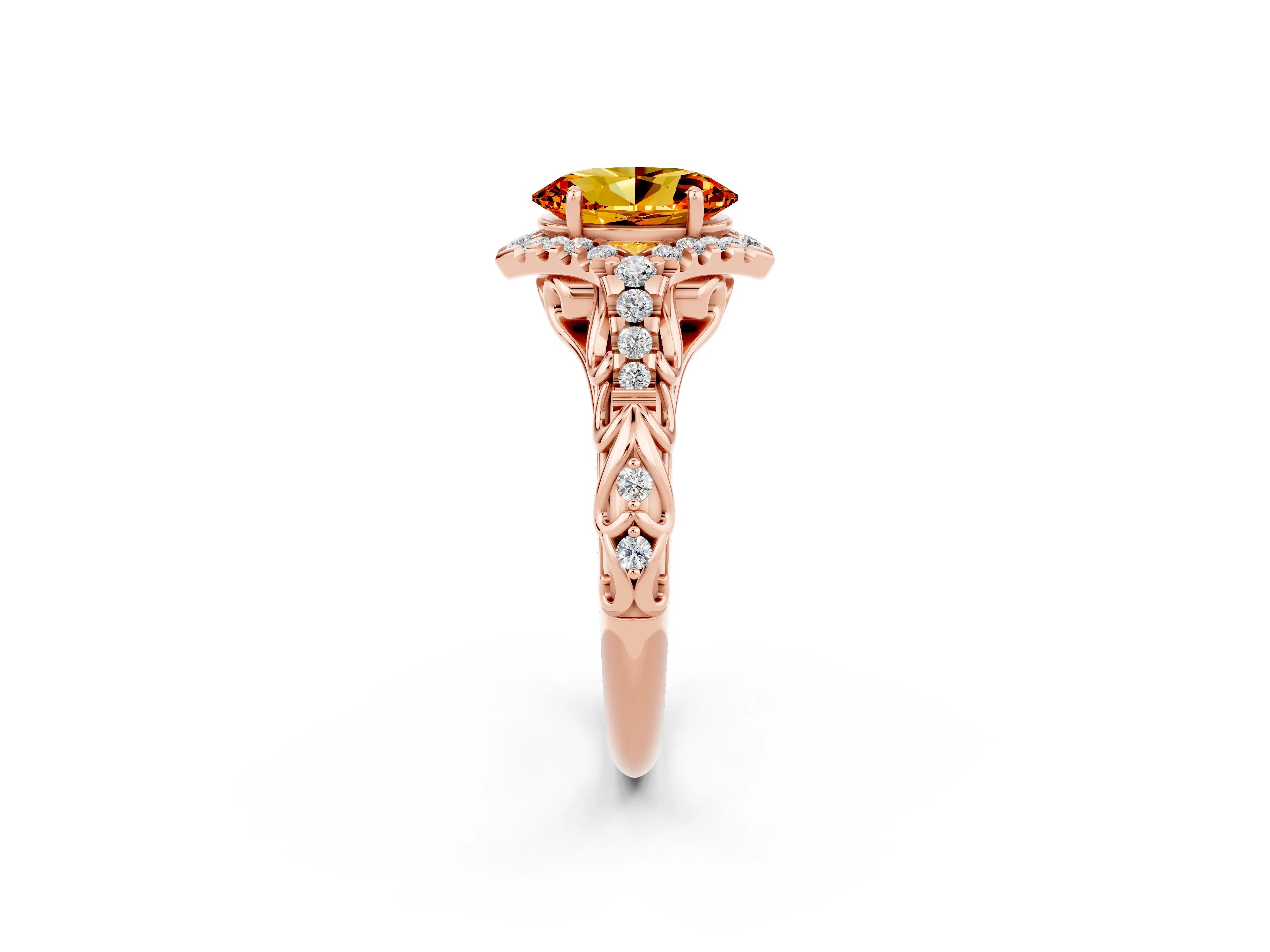 Rose gold Oval Cut Citrine Solitaire Ring with Hidden Halo and Pavé Band_14