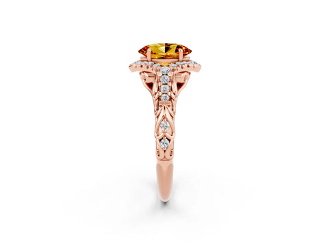 Rose gold Oval Cut Citrine Solitaire Ring with Hidden Halo and Pavé Band_14