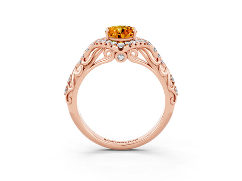 Rose gold Oval Cut Citrine Solitaire Ring with Hidden Halo and Pavé Band_15