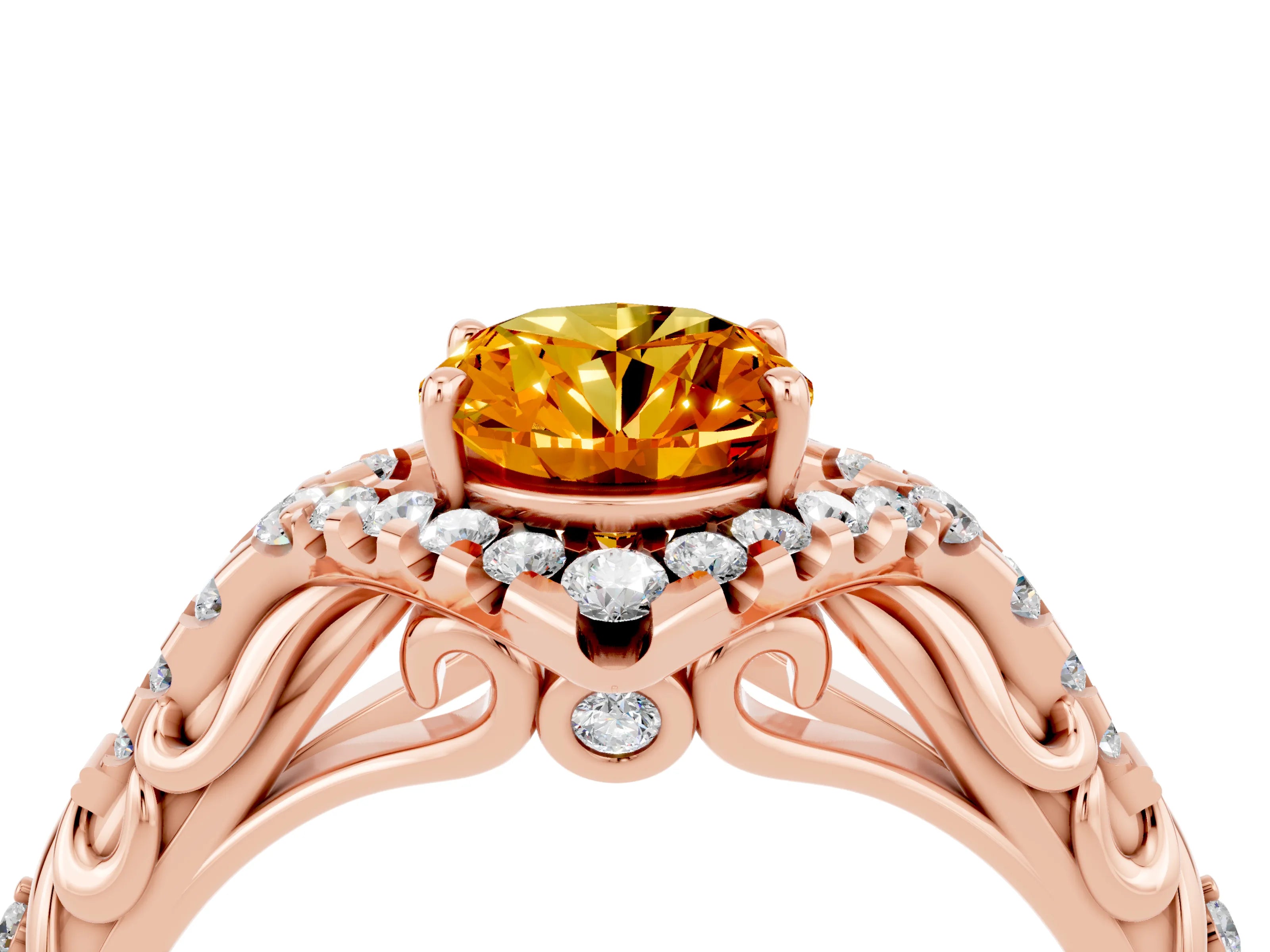 Rose gold Oval Cut Citrine Solitaire Ring with Hidden Halo and Pavé Band_16