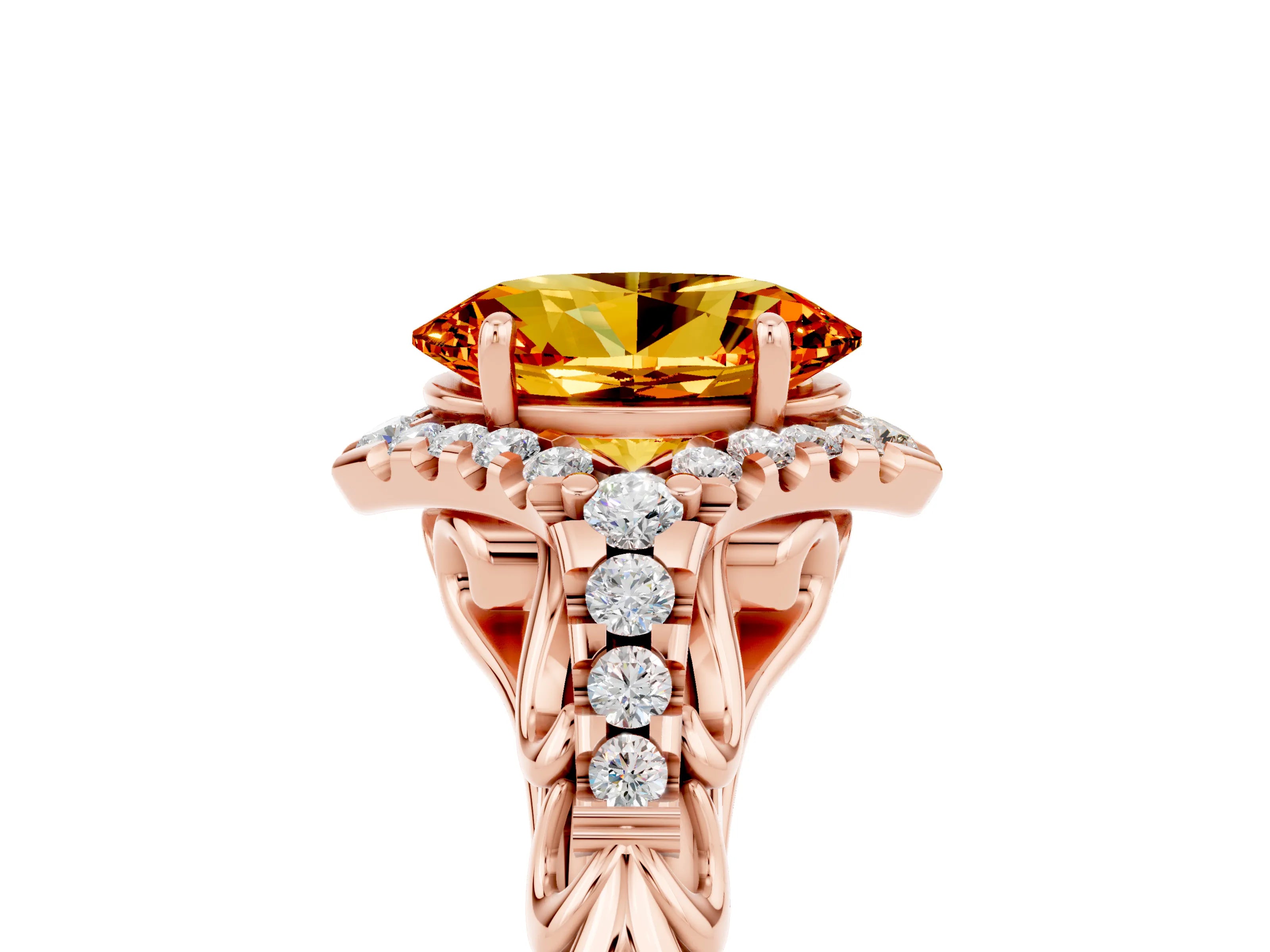 Rose gold Oval Cut Citrine Solitaire Ring with Hidden Halo and Pavé Band_17