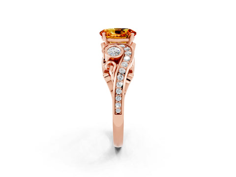 Rose gold Oval Cut Citrine Solitaire Ring with Milgrain Pavé Band and Four-Prong Setting_26