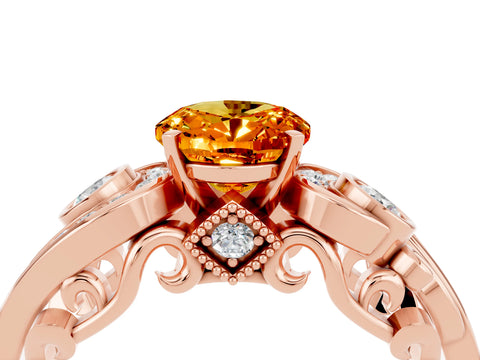 Rose gold Oval Cut Citrine Solitaire Ring with Milgrain Pavé Band and Four-Prong Setting_28