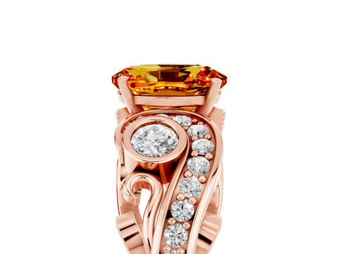 Rose gold Oval Cut Citrine Solitaire Ring with Milgrain Pavé Band and Four-Prong Setting_29