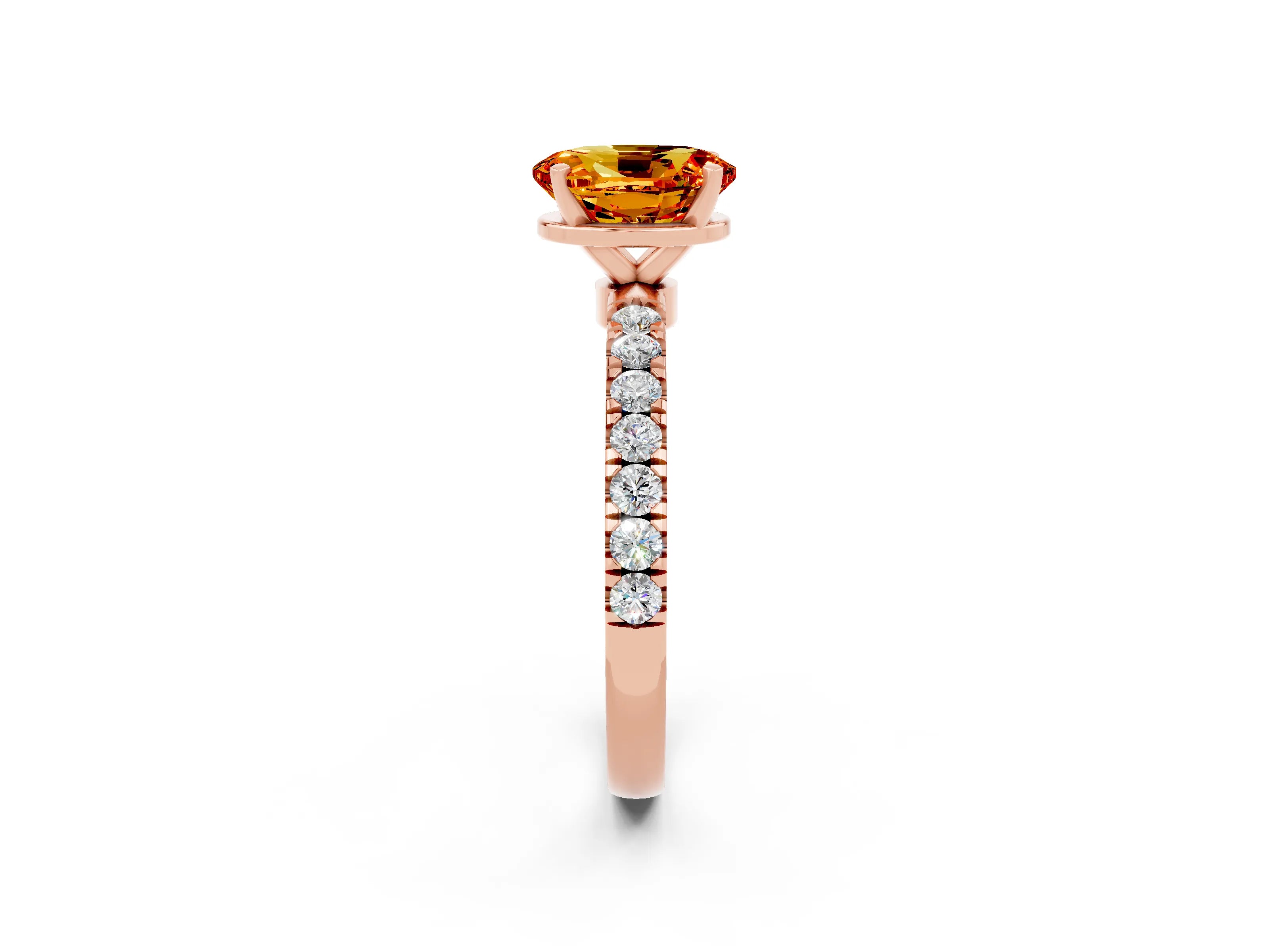 Rose gold Oval Cut Citrine Solitaire Ring with Pavé Accents and Four-Prong Setting_2