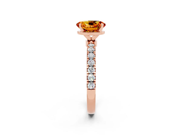 Rose gold Oval Cut Citrine Solitaire Ring with Pavé Accents and Four-Prong Setting